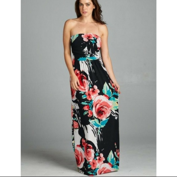 Rose Print Maxi Dress Stretch Fitted Waist EASTER! - Picture 4 of 6